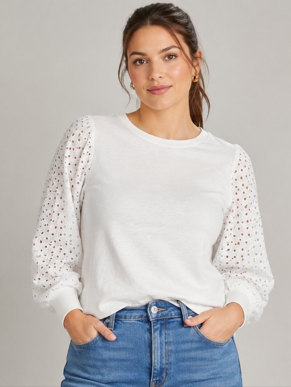 GAP Size Large NEW White Eyelet -Sleeve Women's Sweater Top